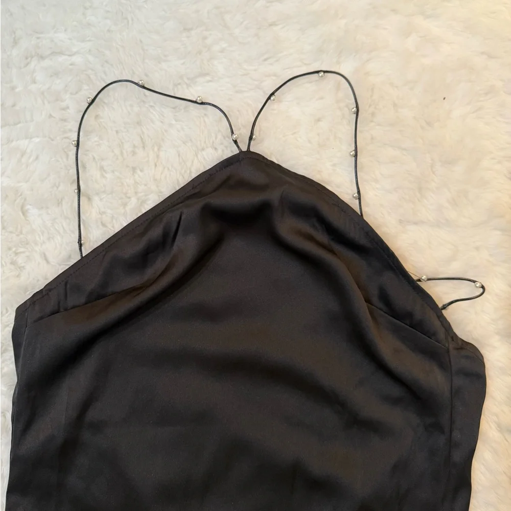 Commense Black Satin Slip Maxi Dress with Chain Straps - Picture 7 of 14